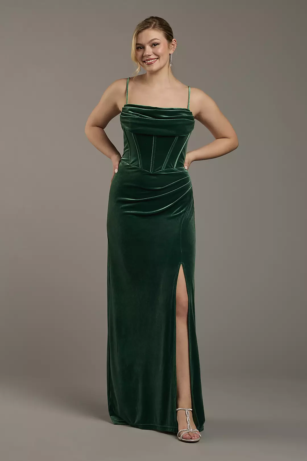 Velvet Corset Bodice Spaghetti Strap Sheath Dress - Image 6