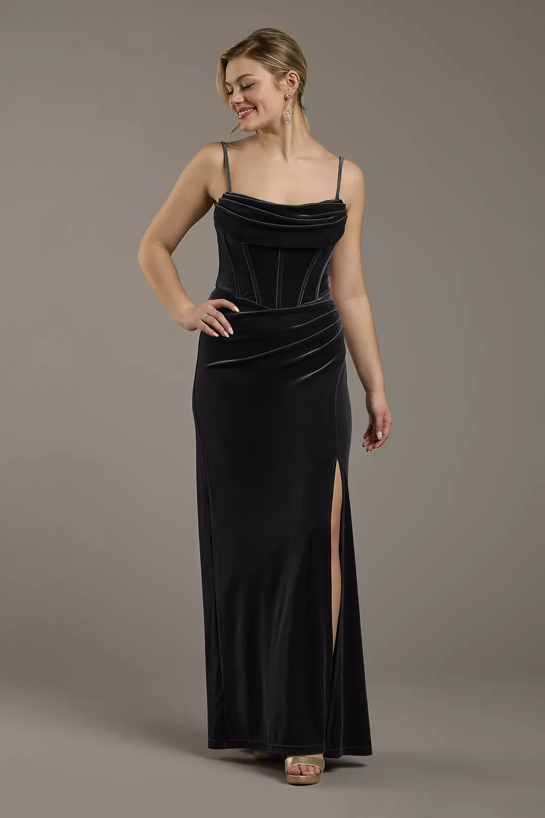 Velvet Corset Bodice Spaghetti Strap Sheath Dress - Image 8